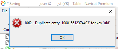 Mysql tablo düzenlerken 1062 – Duplicate entry for key ‘id’ hatası
